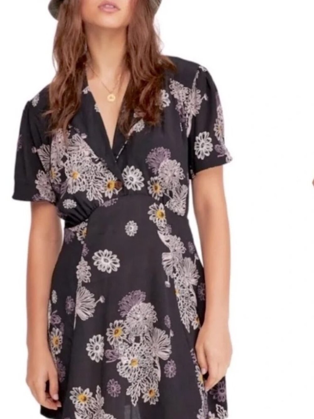 Free People Blue Hawaii Floral Mini Dress - Black Combo - Size M
